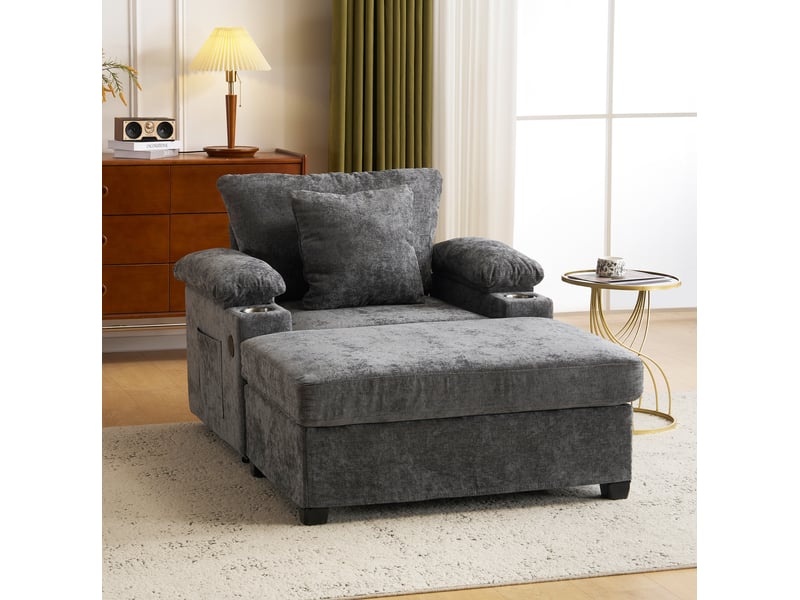  Fauteuil relax modenvie convertible 98 x 148 x 83 cm en chenille gris foncé avec usb et rangement  - Conforama B