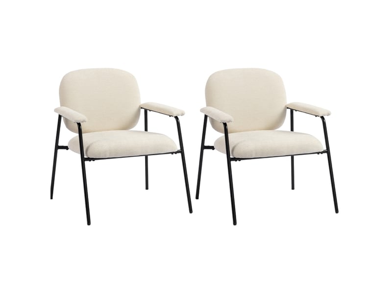  Fauteuil lot de 2 avec accoudoirs rembourrés et dossier profilé, structure en métal, chenille de polyester crème  - Conforama A