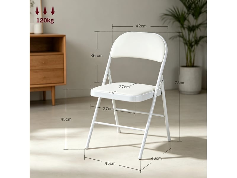  Lot de 2 chaises pliantes de salle à manger,45 x 46 x 78 cm – blanc – acier, pliage compact et léger  - Conforama E