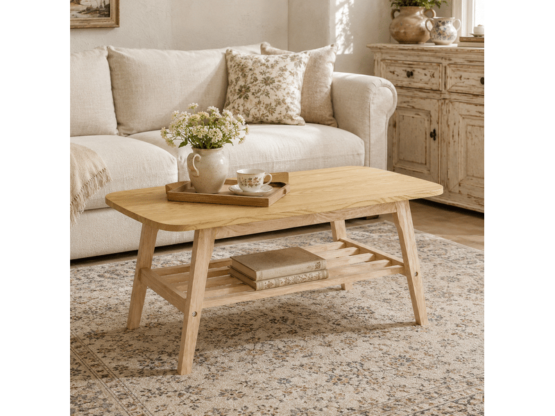  Table basse en bois 100 x 48 cm avec rangement à deux niveaux, couleur bois  - Conforama D