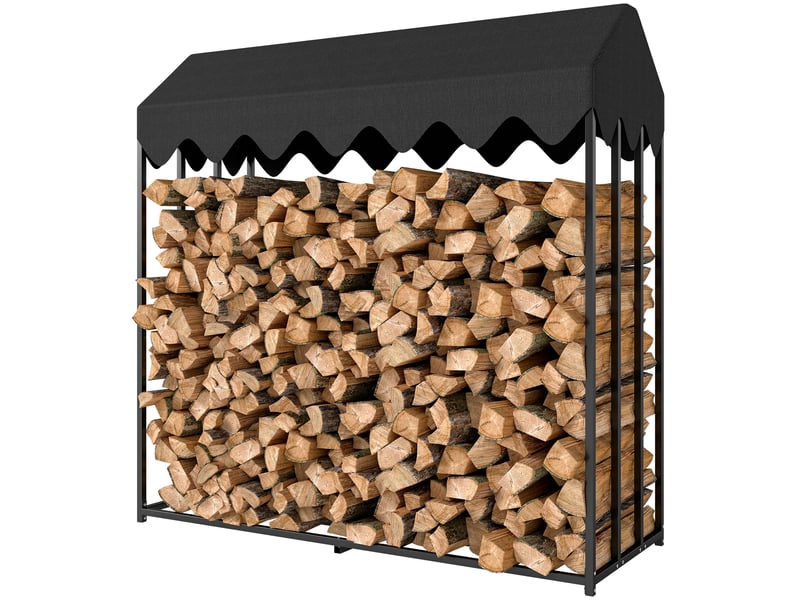 Range-bûches extérieur avec housse oxford 600d, acier noir, 186 x 70 x 185 cm, charge 300 kg - Conforama B