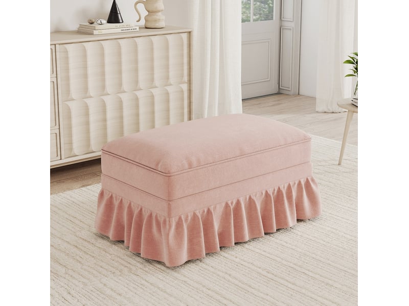  Pouf windsor 90x56,5x49 cm en chenille rose avec jupe amovible  - Conforama D