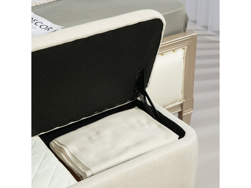  Banc coffre 111x44x44,5 cm, banc de lit, rangement discret, assise moelleuse, meuble chambre et salon, polyester, beige  - Conforama E