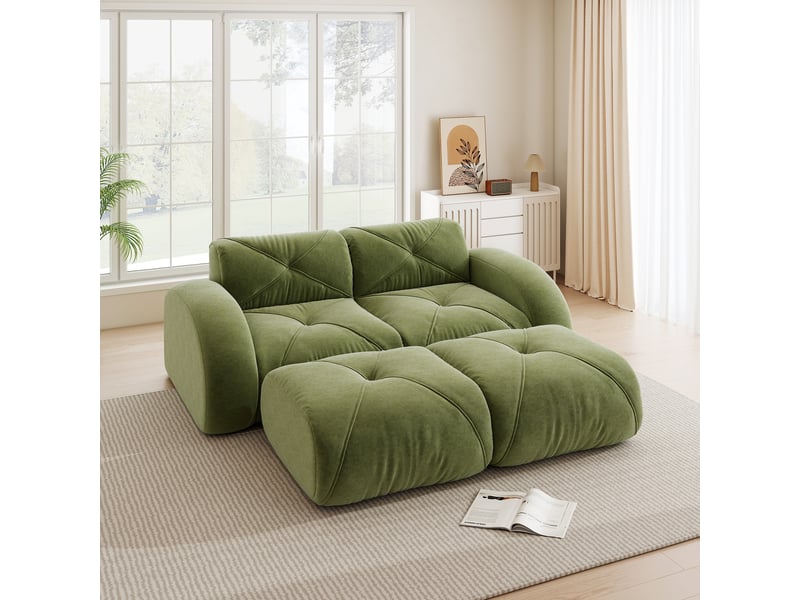 Canapé modulaire 2 places en chenille avec mousse 32d et structure sans cadre, pour salon, vert - Conforama B