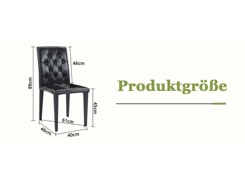  Lot de 4 chaises de salle à manger 42x46x89 cm, chaise de cuisine, dossier piqué, métal noir, assise confortable, pu noir  - Conforama C