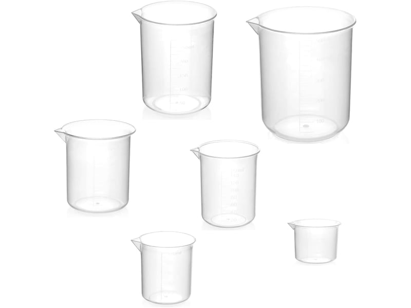 Lot de 6 doseur plastique 2550100150250500ml bécher gradué tasses à mesurer résistant à la chaleur transparent pour test en laboratoire - Conforama A