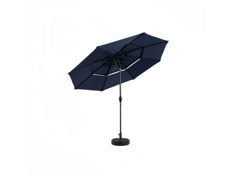  Parasol en acier 3 niveaux 3 m avec inclinaison automatique, bleu marine, sans pied  - Conforama E