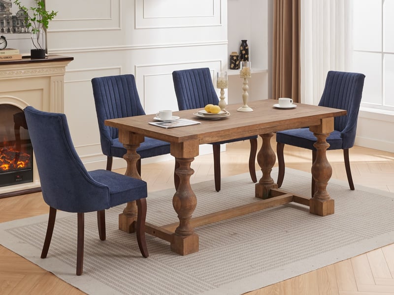  Lot de 2 chaises salle à manger en tissu, dossier capitonné, pieds bois courbés - chic et confortable  - Conforama B