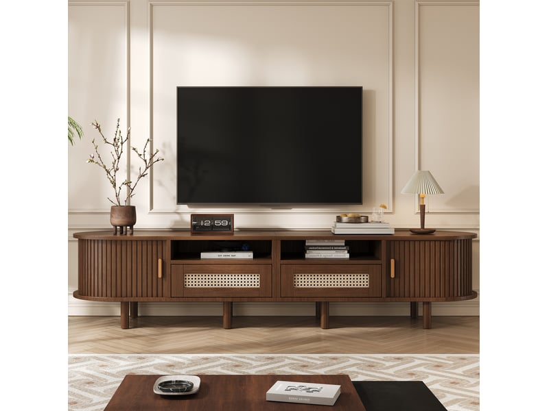 Meuble tv modenvie ovale 170 x 40 x 40 cm 2 tiroirs 2 portes coulissantes noyer foncé - Conforama B