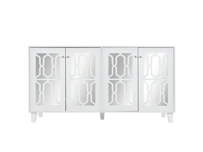  Buffet, armoire de cuisine, meuble de rangement avec poignées en cristal, 4 portes et stratifié amovible, 160 x 40 x 84 cm, blanc  - Conforama A