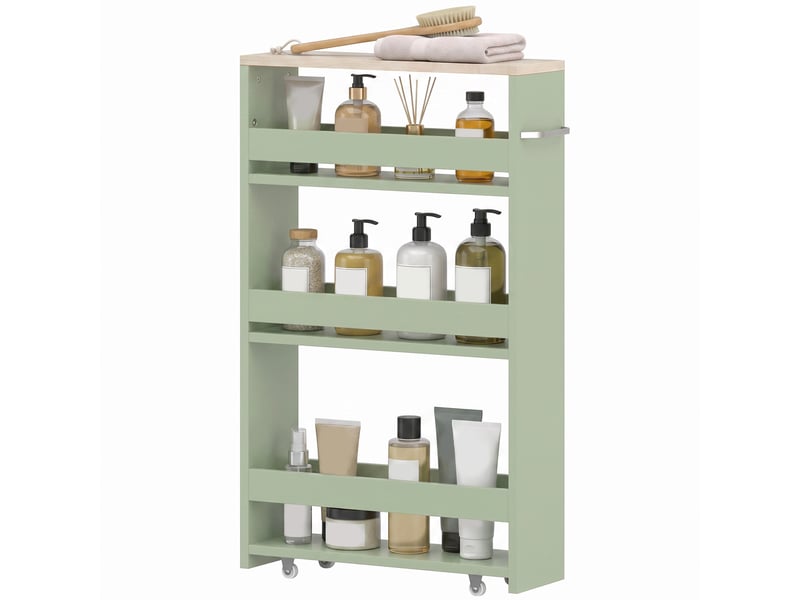  Chariot de rangement à 3 niveaux avec roulettes et poignée vert 48 x 15 x 80 cm  - Conforama B