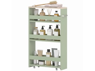 Chariot de rangement à 3 niveaux avec roulettes et poignée vert 48 x 15 x 80 cm