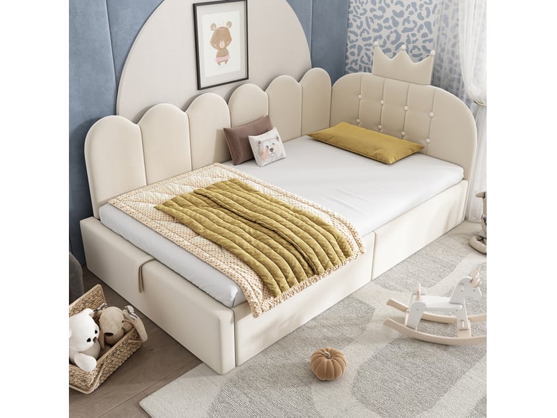  Modenvie lit banquette 90x200 cm - rangement hydraulique, structure reversible, sans matelas - beige  - Conforama B
