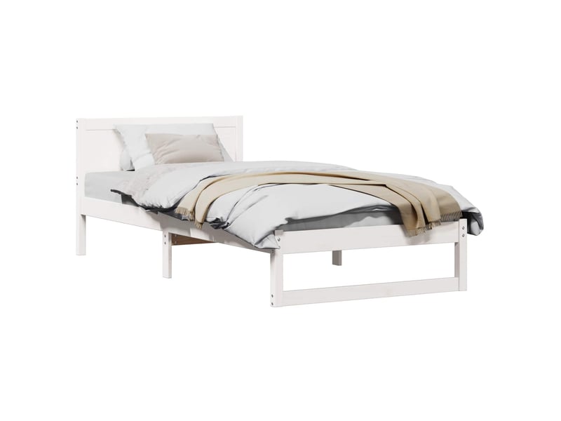  Lit simple- lit adulte -  cadre de lit avec tête de lit blanc 100 x 200 cm pin massif  - Conforama A