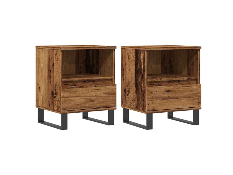  Lot de 2 tables de chevet - cabinet de chevet - table de nuit vieux bois 40x35x50 cm bois d’ingénierie  - Conforama A