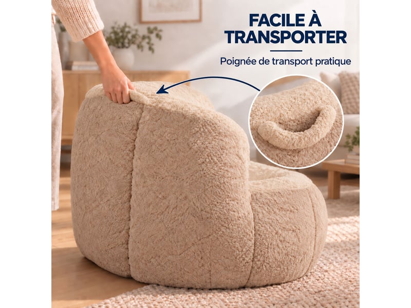  Canapé pouf géant en fausse fourrure, tissu doux respectueux de la peau, mousse déchiquetée haute résilience,brun + camel  - Conforama E