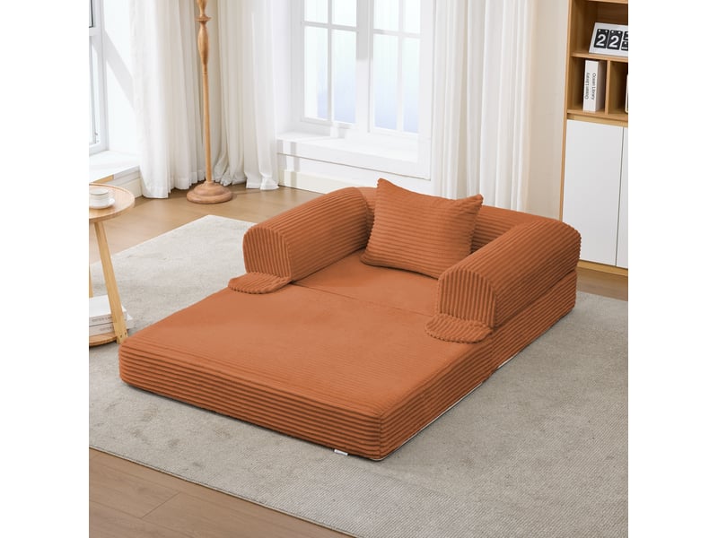  Canapé-lit convertible 120x85x65 cm 2-en-1 en velours côtelé orange, sans matelas  - Conforama B