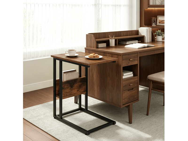  Table d'appoint en c 55x36x59,5 cm avec rangement métal et panneau stratifié marron rustique  - Conforama E