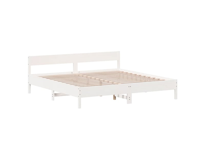  Lit double- lit adulte -  cadre de lit sans matelas blanc 200x200 cm bois massif de pin  - Conforama B