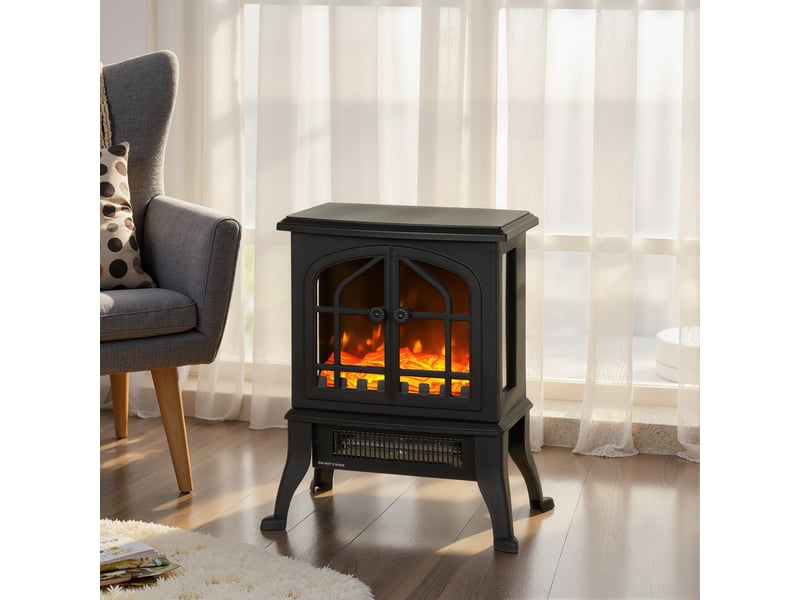  Cheminée électrique effet flamme 3d, 1800 w, thermostat réglable, noire, 39 x 24 x 48 cm  - Conforama D