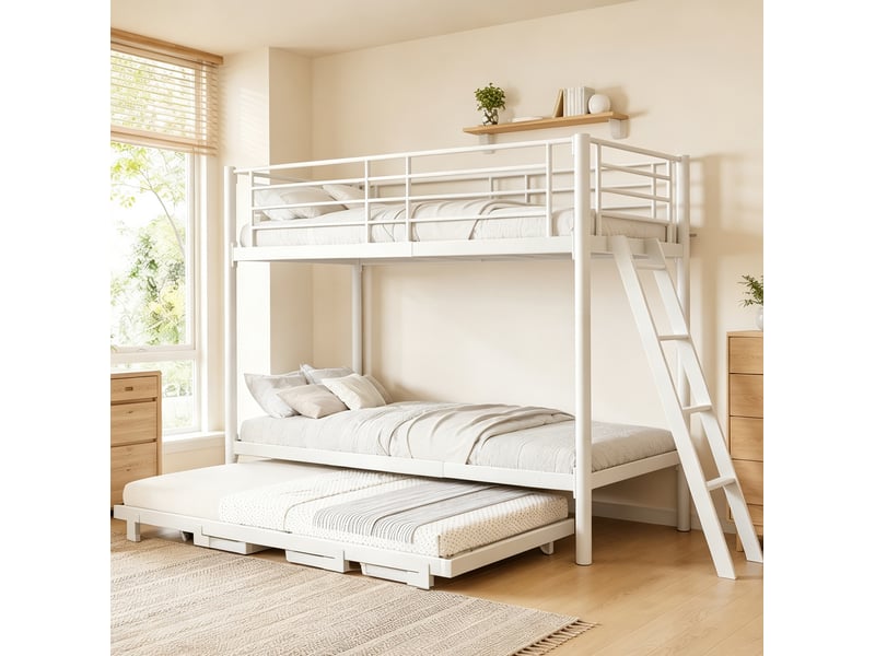 Lit superposé enfant 90x200 cm en métal blanc avec lit gigogne extensible - Conforama D