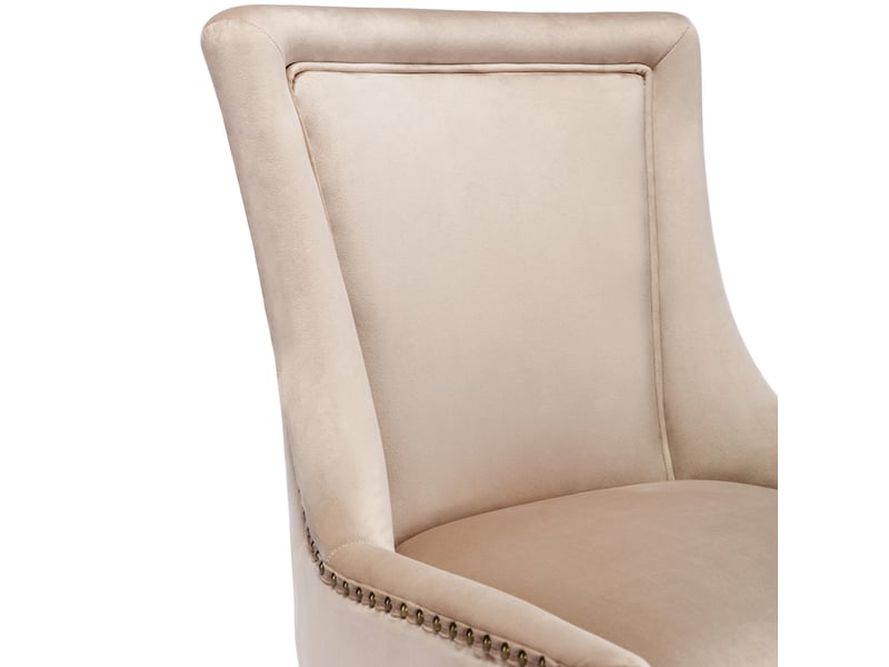 Lot de 6 chaises de salle à manger velours beige capitonné, clous décoratifs, pieds bois massif, pour cuisine et séjour  - Conforama D