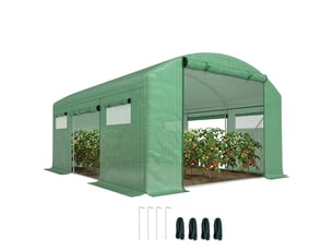 Serre tunnel de 4 x 3 x 2 m avec 6 fenêtres, 3 portes sectionnelles, couverture en polyéthylène et structure en acier galvanisé vert