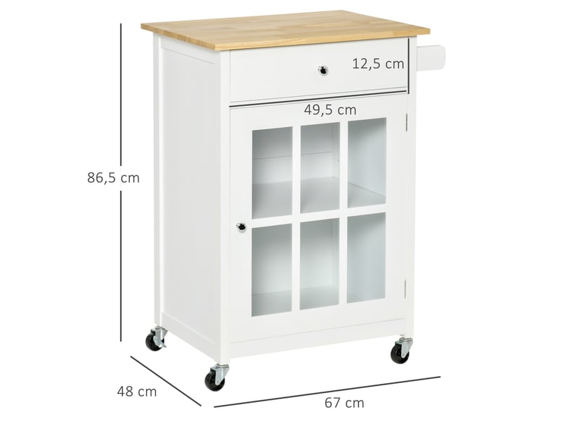  Desserte de cuisine à roulettes 1 porte vitrée 1 tiroir blanc 67 x 48 x 86,5 cm  - Conforama C