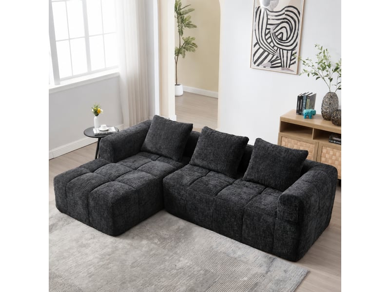  Canapé méridienne noir en chenille, sans montage, 1 place avec coussin inclus  - Conforama E