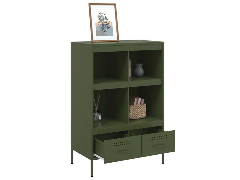 Buffet haut - bahut - meuble de rangement vert olive 68x39x101,5 cm acier - Conforama E