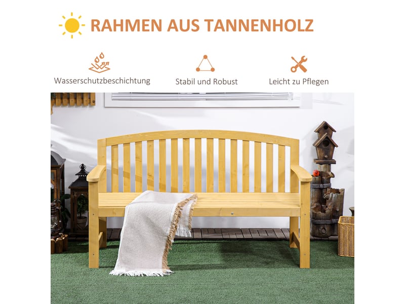 Banc de jardin 2 places en bois avec dossier et accoudoirs orange 143 x 51 x 85 cm  - Conforama E