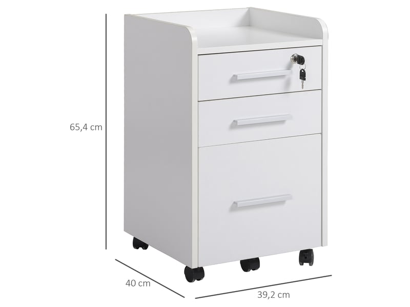 Caisson de bureau sur roulettes 3 tiroirs en mdf et panneau de particules blanc  - Conforama C