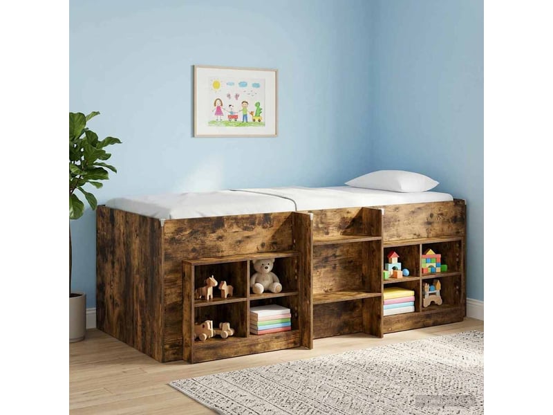  Cadre de lit élevé pour enfants - lit jeune chêne fumé 90 x 190 cm  - Conforama C