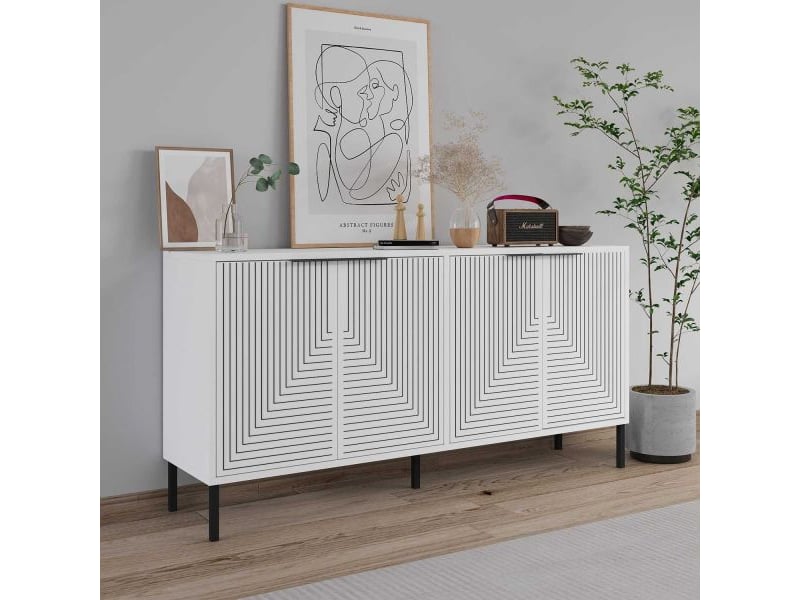  Buffet 4 portes en aggloméré lurea blanc  - Conforama C
