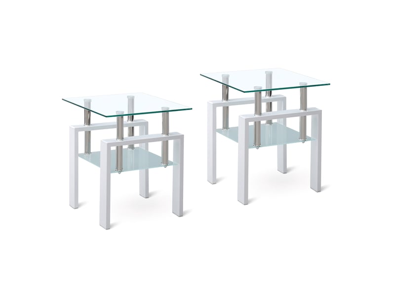  Lot de 2 tables d'appoint gigognes en verre trempé transparent, 2 niveaux, idéales près du canapé  - Conforama A