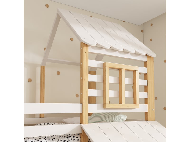  Lit superposé cabane 90x200140x200 cm avec escalier rangement Fay Lum - Conforama E