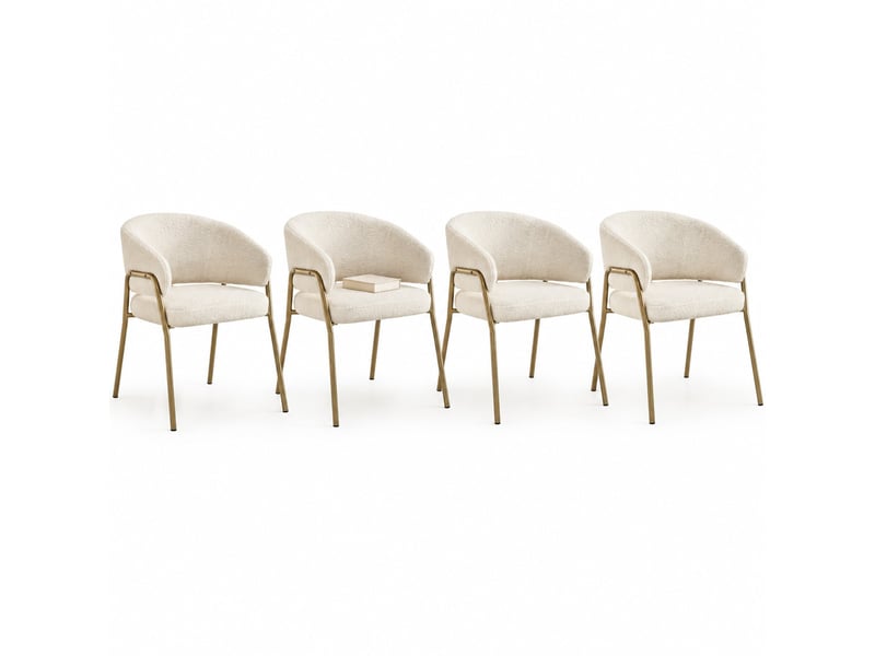 Lot de 4 chaises de salle à manger blanches avec pieds en fer doré - Conforama A