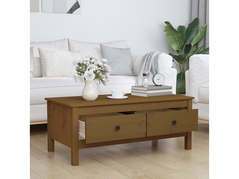  Table basse rectangulaire | table de salon marron miel 100x50x40 cm bois massif de pin  - Conforama C