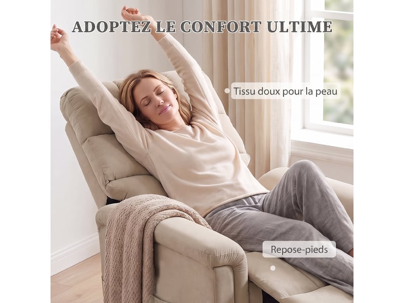  Fauteuil releveur électrique, fauteuil relax électrique en velours avec dossier inclinable, marron, télécommande  - Conforama E