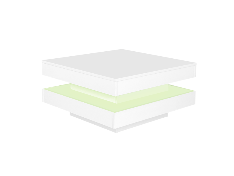  Table basse carrée blanche pivotante 360° avec éclairage led, table basse laquée blanche 70x70x36 cm, design moderne  - Conforama R
