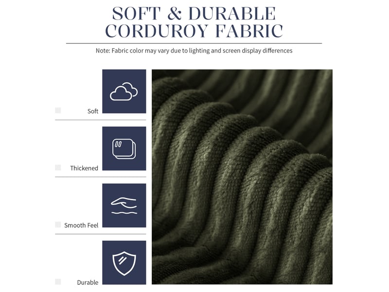  Fauteuil pouf avec mousse à mémoire de forme pour adultes et adolescents en velours côtelé vert, 100 × 100 × 50 cm  - Conforama E