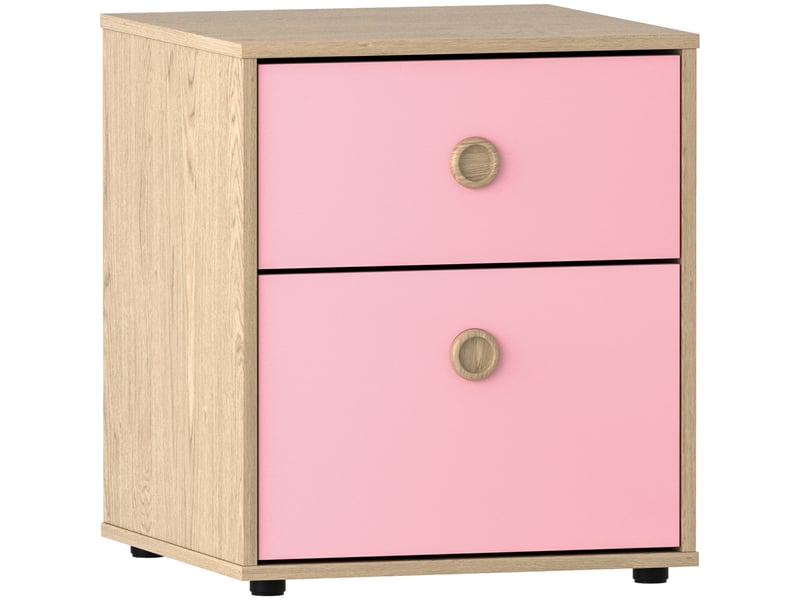  Table de chevet neptune, commode de nuit, chambre, 46x40x40cm, rose et chêne, 2 tiroirs 3331405 - Conforama A