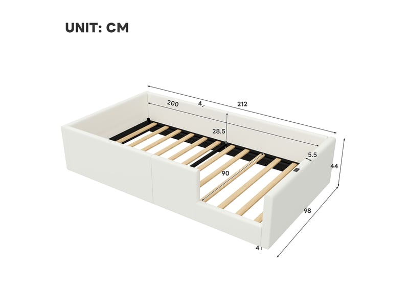  Lit simple enfant 90x200 cm – blanc – barrières de sécurité, station de charge usb et type-c – sans matelas  - Conforama C