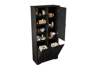 Armoire de salle de bain 78 x 35 x 172,7 cm,noir,panneau mdf laqué,double panier à linge,étagères réglables