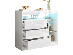 Buffet 90x35x80 cm - éclairage led - usb et usb-c - grand rangement - 3 tiroirs - verre - design moderne - vaisselier - meuble de rangement - blanc