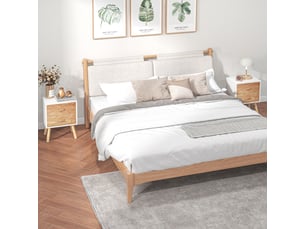 Chevet table de nuit design scandinave 40l x 30l x 56h cm tiroirs bois massif pin mdf blanc et hêtre motif graphique