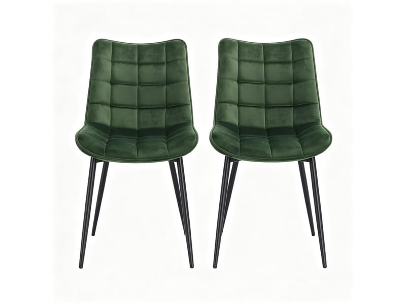  Lot de 2 chaises de salle à manger en velours vert foncé, pieds en métal  - Conforama A