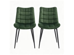Lot de 2 chaises de salle à manger en velours vert foncé, pieds en métal