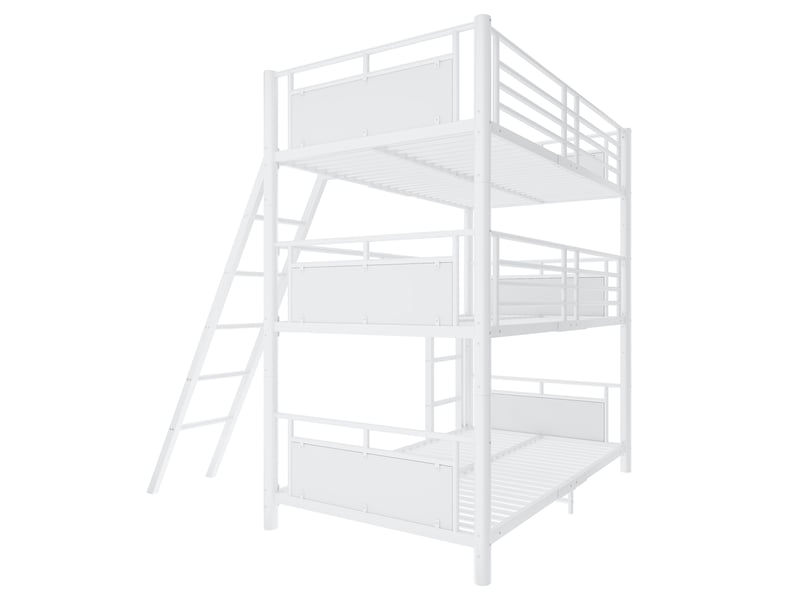  Lit superposé enfant 3 places 90 × 200 cm, 2 échelles et transformable en 3 lits simples, sans matelas, blanc  - Conforama A