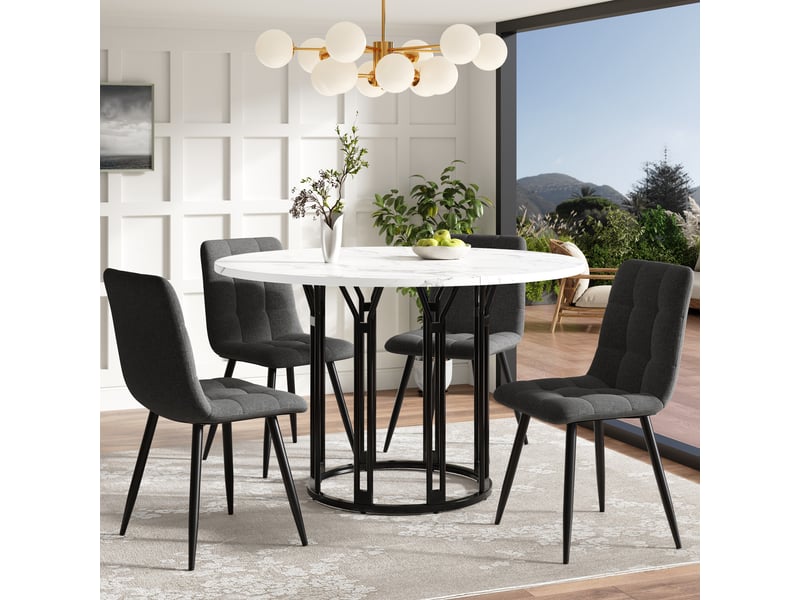  Table de salle à manger ronde,100x100x74 cm,mdf,noir effet marbre  - Conforama B